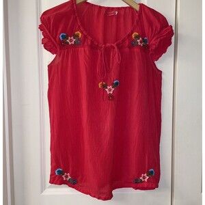 Johnny Was Pheasant Boho Embroidered  flowy top Rayon Sz S